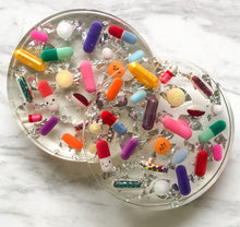 Load image into Gallery viewer, Silver Leaf Resin Pill Coaster - Set of TWO - AlchemyArtCo