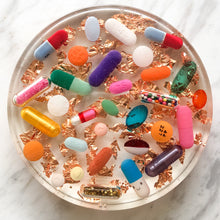 Load image into Gallery viewer, ROSE Gold Leaf Resin Pill Coaster - Set of TWO - AlchemyArtCo