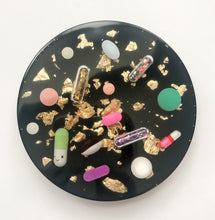 Load image into Gallery viewer, Black & Gold Resin Pill Coasters - Set of TWO - AlchemyArtCo