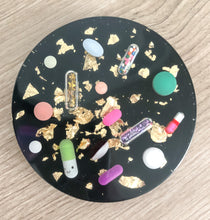 Load image into Gallery viewer, Black & Gold Resin Pill Coasters - Set of TWO - AlchemyArtCo