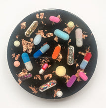 Load image into Gallery viewer, Black & Rose Gold Resin Pill Coasters - Set of TWO - AlchemyArtCo