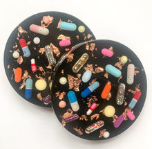 Load image into Gallery viewer, Black & Rose Gold Resin Pill Coasters - Set of TWO - AlchemyArtCo