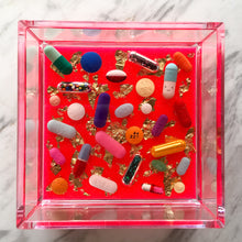 Load image into Gallery viewer, Neon Pink &amp; Gold Leaf Resin Pill Trinket Dish - AlchemyArtCo
